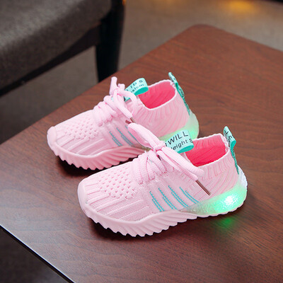 

Baby Boys Girls Breathable Anti-Slip Striped Shoes LED Sneakers Toddler Soft Soled First Walkers