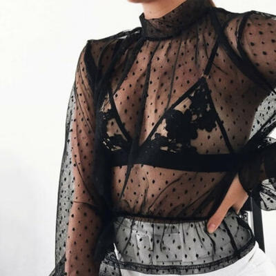 

Summer Beach Sexy Women Perspective Lace Mesh Shirt Long Sleeve Tee Tops Blouse
