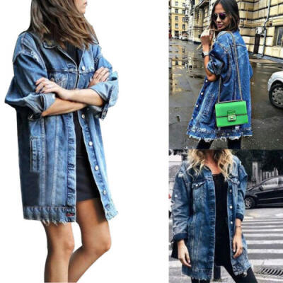 

Women Denim Jeans Buttons Down Long Sleeve Coat Jacket Cardigan Kaftan Pullover