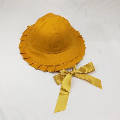 

Lin Small House with black pleated ribbon tied with sun-shielded hat sweet summer student fisherman hat basin tide