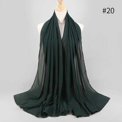

Elegant style ladies monochrome lace stitching scarf supply source pearl chiffon scarf Muslim MSL037