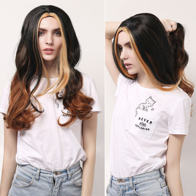 

〖Follure〗Sexy Women Long Mix Colors Brown Gradient Wig Wavy Curly Synthetic Fashion Wigs