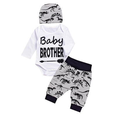 

Newborn Baby Long Sleeve Letters Print 3pcs Clothes Romper Cute Pants Hat