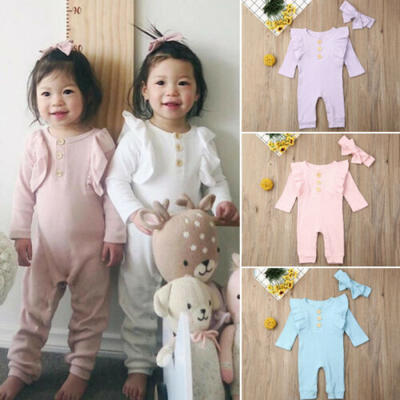 

US 2PCS Newborn Baby Girl Long Sleeve Romper Jumpsuit Overall Clothes Outfit Set