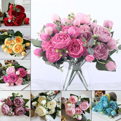 

Roses Artificial Flowers Fake Rose Silk Bouquet Home Wedding Party Decoration