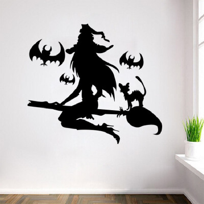 

YEDUO Halloween Removable Wall Stickers Black Bats Witch Flying Home Window Decal