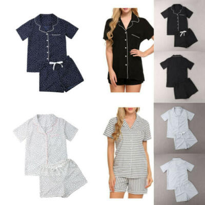 

Womens Casual Cotton Button-down Sleepwears Pajamas 2pcs Set Shirt Loungewear