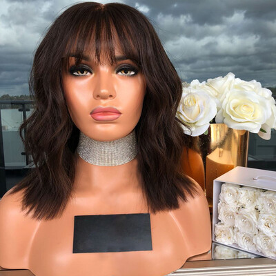 

Gobestart Womens Short Black Curly Bobo Wig Brazilian Full Wig Bob Wave Natural Wigs