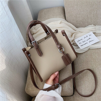 

Advanced sense of foreign style womens bag ins texture contrast bag new 2019 retro Joker handbag Messenger bag