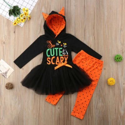 

Toddler Kids Girl Halloween Hoodie Tutu DressLong Pants Outfits Clothes Costume