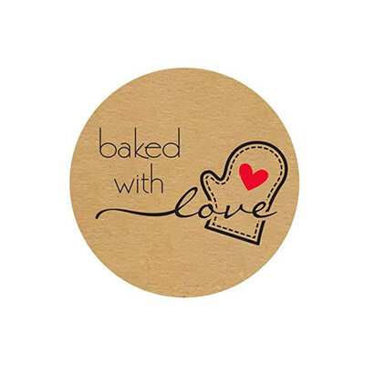 

500Pcs Baked with Love Round Paper Sticker Self-adhesive Baking Label Cake Decor