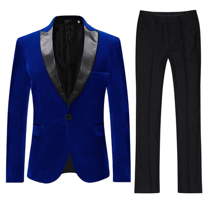 

Cloudstyle Mens gold velvet one button single slit suit top pants 11641