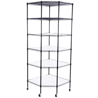 

6-Tier Wire Shelving Rack Corner Unit Storage Adjustable Shelf Commercial Black