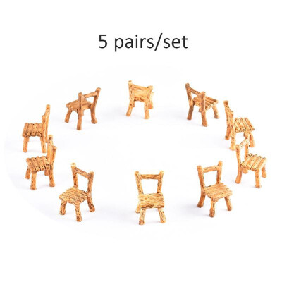 

5 pairsset Mini Cute Wood Chair Table Fairy Garden Resin DIY Craft Ornaments Miniature Landscape Model Home Decoration Photograph