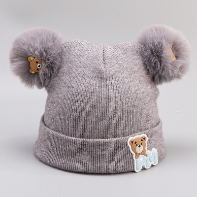 

Baby headgear in autumn&winter boys&girls knitted pure cotton cotton warm cartoon cute double ball caps