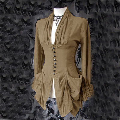 

Tailored Women Long Sleeve Retro Lace Trim Button Up Vintage Irregular Tailcoat Outwear