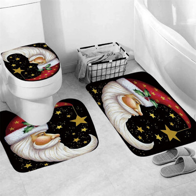 

Tailored 3Pcs Christmas shower Curtain Bathroom Anti-slip Carpet Rug Toilet Cover Mat Set