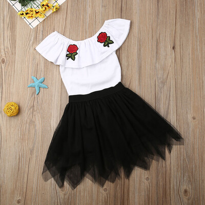 

Toddler Kids Baby Girl Outfits Floral Clothes Off Shoulder Tops Tutu Dress Set