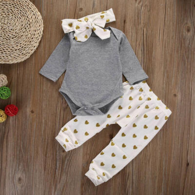 

3PCS Newborn Toddler Kid Baby Girls Outfits Set Romper Tops Pants Clothes US