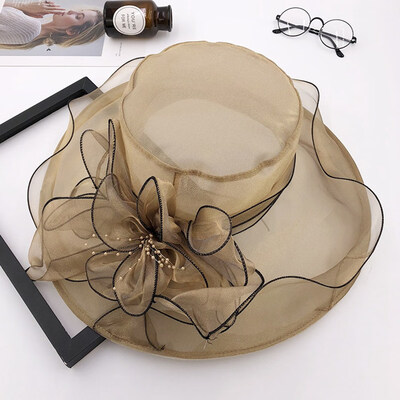 

New Summer Outdoor Flowers Mesh Sun Hat Ladies Wedding Church Party Hat Great