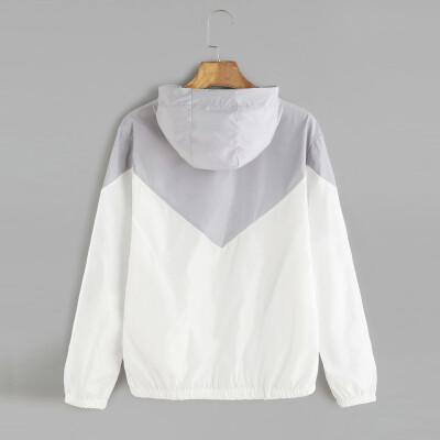 

Roseonmyhand Women Long Sleeve Patchwork Thin Skinsuits Hooded Zipper Pockets Sport Coat