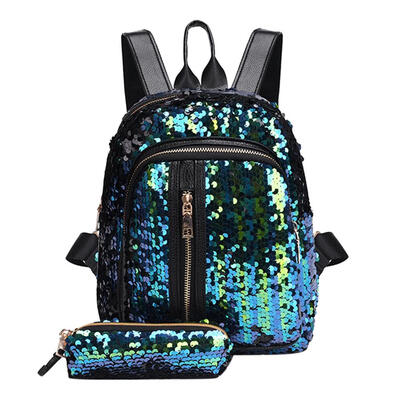 

2pcsSet Women Girls Gorgeous Sequin Backpack Party Shoulder Pencil Handbag