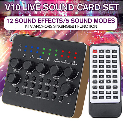 

V10 Audio Live Sound Card Professional Studio External Sound Card Device with Microphone Earphone Port for Phone Computer