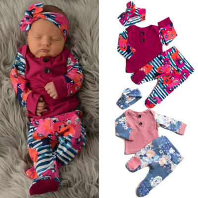 

US 3PCS Newborn Baby Girls Clothes Floral Tops T-ShirtPants Leggings Outfit Set