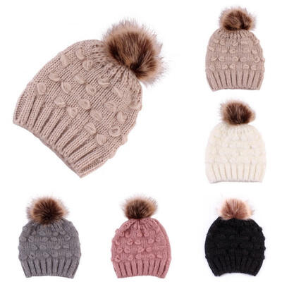 

0-3Y Baby Boy Girl Kids Winter Warm Hat Fur Pom Bobble Knit Crochet Beanie Cap
