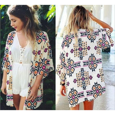 

Women Sexy Boho Floral Bikini Swimwear Beach Cover Up Dress Kaftan Shirt Blouse