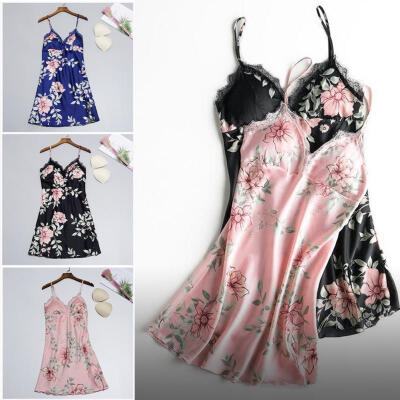 

Sexy Lingerie Silk Floral Dress Pajamas Women Nightdress Nightgown Sleepwear S-XL