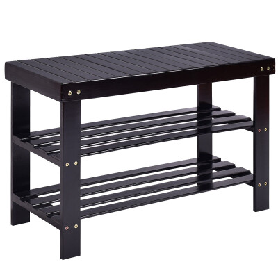 

3 Tier Bamboo Bench Storage Shoe Shelf-Black