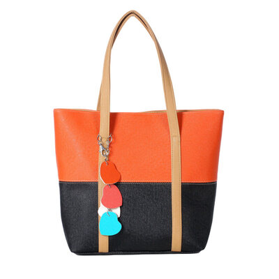 

Sweet Women Candy Color Heart Pendant Faux Leather Handbag Shoulder Tote Bag