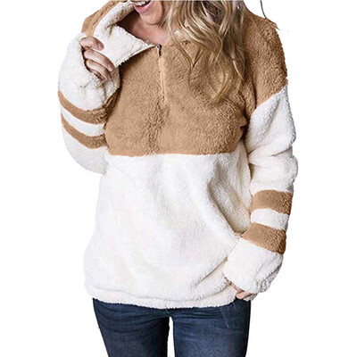 

Women Fashion Color Matching Fleece Hoodie Long Sleeve