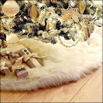 

Christmas White Plush Tree Skirt Stands Apron Ornament Xmas Party Home Decor