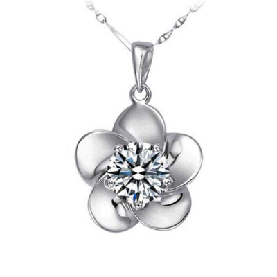 

Fashion Plum Blossom Rhinestone S925 Silver Pendant Necklace Jewelry Lovers Gift