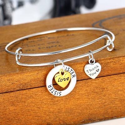 

Love Heart Bangle Mother Sister Grandma Daughter Pendant Bracelet Thank You Gift