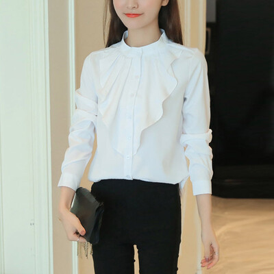 

Women Ruffles Frill Office OL Formal Shirt Long Sleeve Blouse Ladies Casual Tops