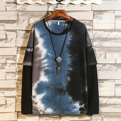 

Toponeto Mens Fashion Two-piece Round Neck Long-Sleeved Loose Sweater Printing Tops