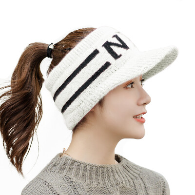 

2019 new Korean version of womens autumn&winter knitted empty top baseball cap letter outdoor travel warm cold wool cap