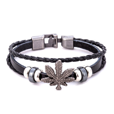 

Fashion Leather Bracelet For Men Vintage Ganja Cannabis Marijuana Leaf Weed Charm Bracelets Bangles