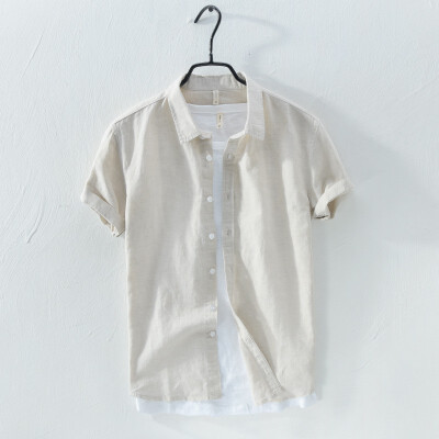 

Mens Linen Shirt Mens button shirt clean Casual Short Sleeve Top