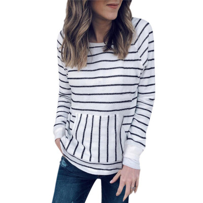 

Women Loose Round Collar Autumn Stripes Print Loose Long Sleeve Casual Simple Wild T-Shirt