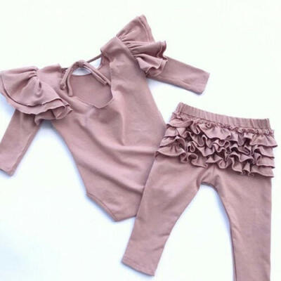 

Newborn Baby Girl Fly Sleeve Tops Romper Ruffle Pants Leggings Outfits Clothes