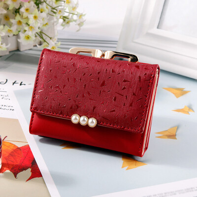 

Tailored Womens Fashion Tri-Fold Coin Purse Pearl Wallet Solid Color Card Package