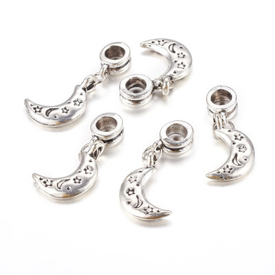 

Alloy European Dangle Beads Moon Antique Silver 31mm Hole 5mm