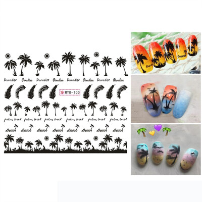 

Toponeto Manicure Palm Ocean Wind Tropical Surf Beach Coconut Tree Style Nail Sticker