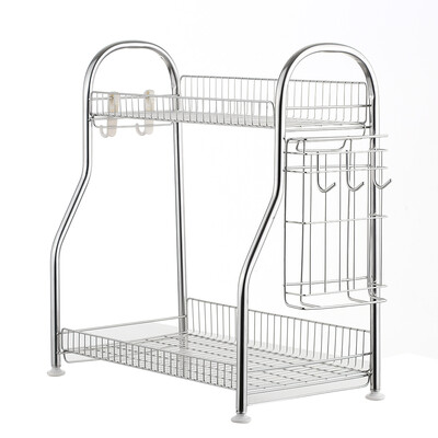 

S-6682B Kitchen Spice Racks 2-Tier Seasoning Shelf Kitchen Countertop Bathroom Organizer Seasoning Jars Bottle Rack Knife Rack wit