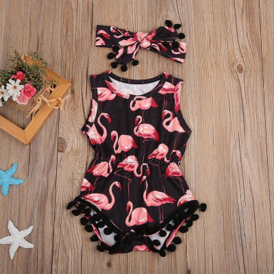 

Newborn Infant Baby Girls Romper Flamingo Print Bodysuit Sunsuit Outfits 0-24M