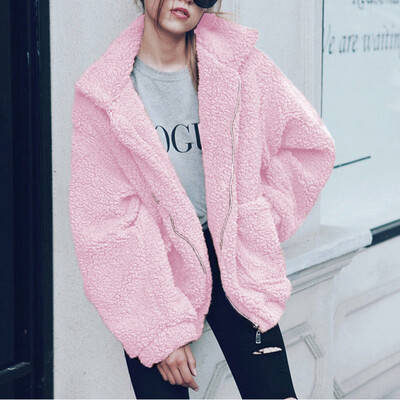 

2019 Women Jackets Plush Fashion Lapel Coat Casual Winter Outerwear With Pocket